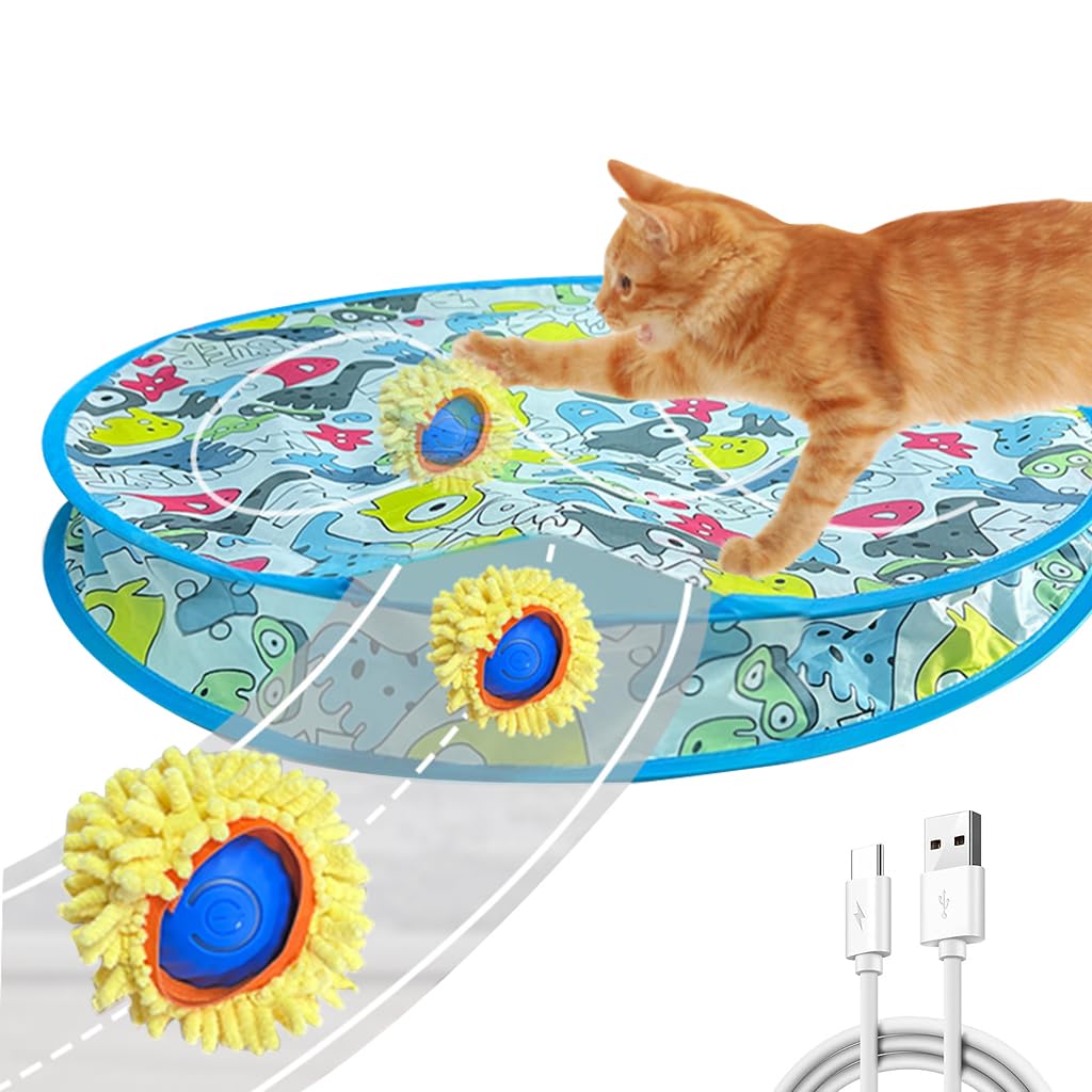 Qpets Cat Toy Electric Self-Rolling Ball Cat Chasing Toy Ball with 27.5 inches Folding Game Chasing Play Cover USB Rechargeable Self Spinning Ball Toy Chasing Toy Ball for Cats, Dogs Qpets Cat Toy Electric Self-Rolling Ball Cat Chasing Toy Ball with 27.5 inches Folding Game Chasing Play Cover USB Rechargeable Self Spinning Ball Toy Chasing Toy Ball for Cats, Dogs